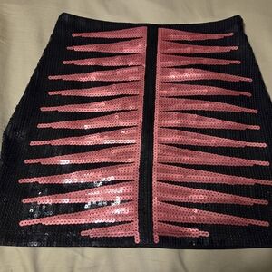 Bebe Black and Pink Sequin Mini Skirt